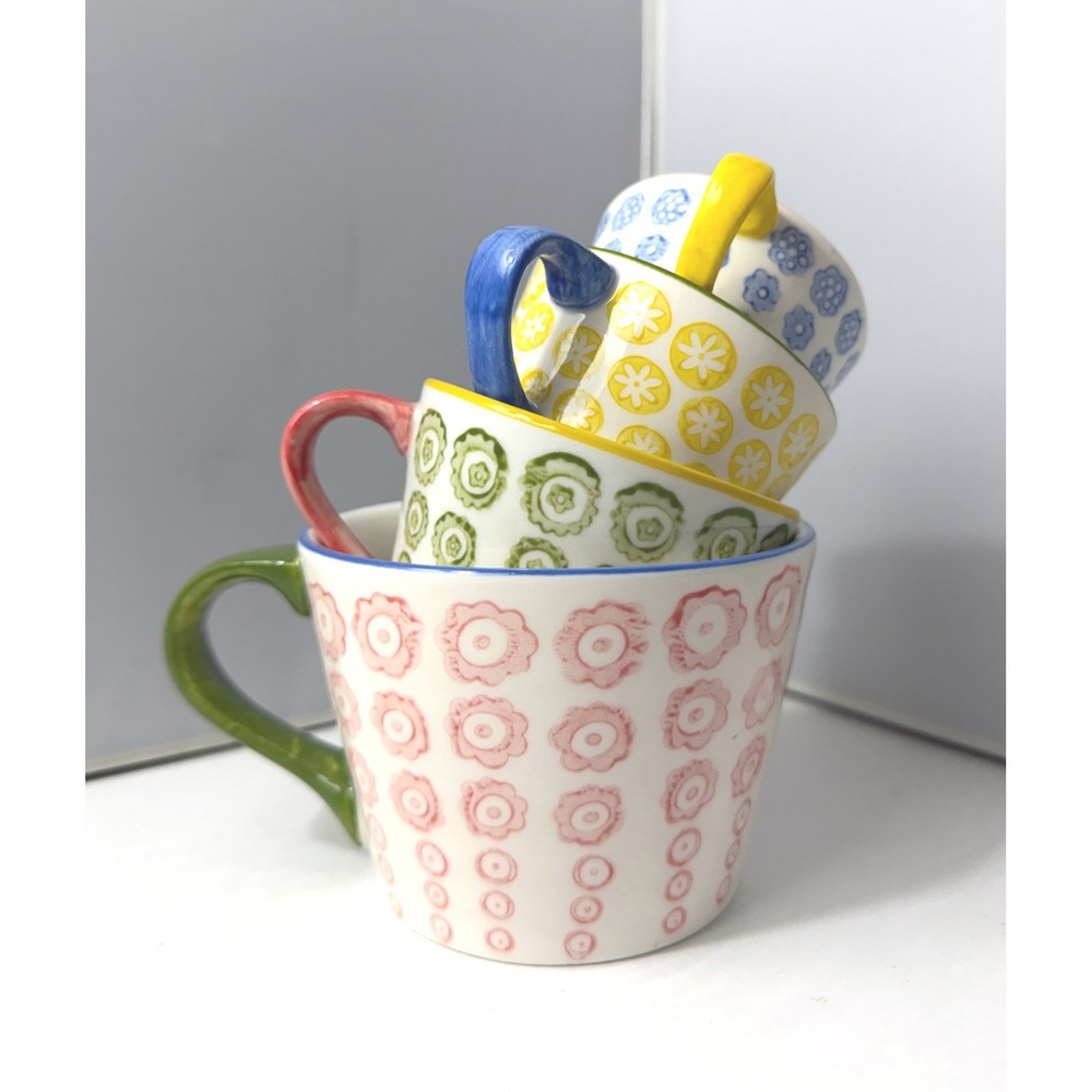 Biscuit Measuring Cup Set Multicolor Floral Ceramic 4 pc